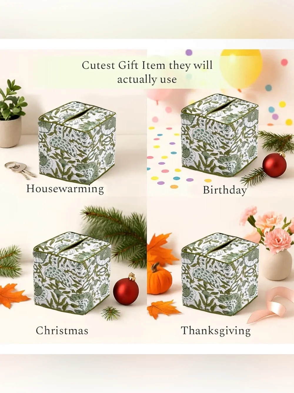 CPC Agate Green Block Print Cotton Tissue Box Cover 5